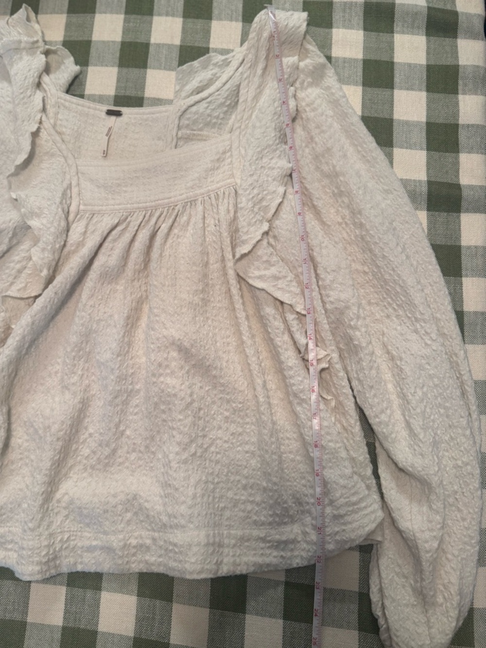Free People Cream Bonny Blouse Square Neck Ruffle Front Top - Picture 6 of 9